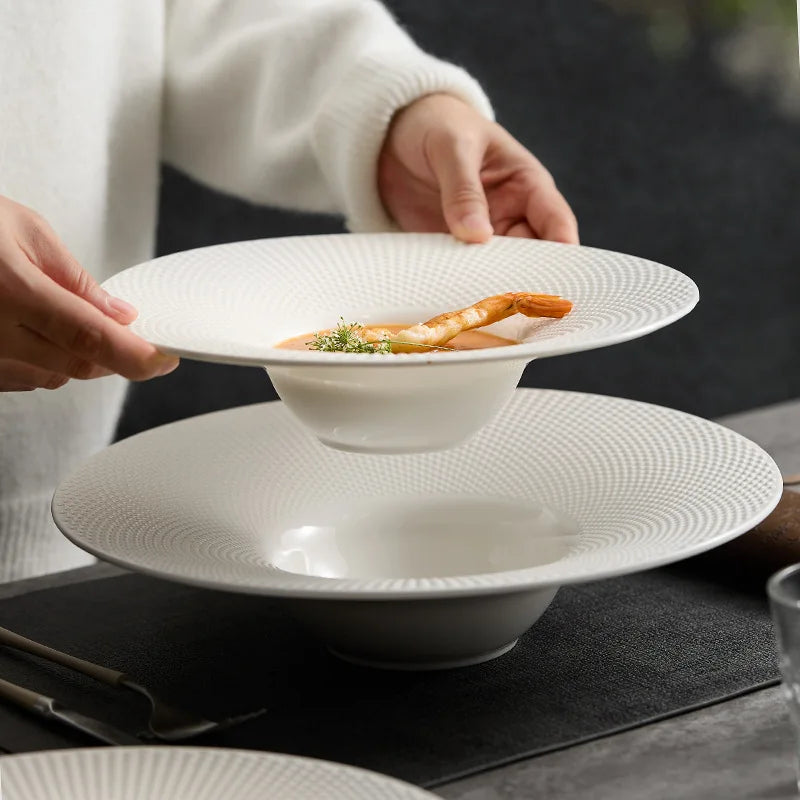 Frosted Striped Ceramic Shallow Plate Dessert Plate Sushi Plate Pasta Plates Restaurant Molecular Cooking Creative Tableware